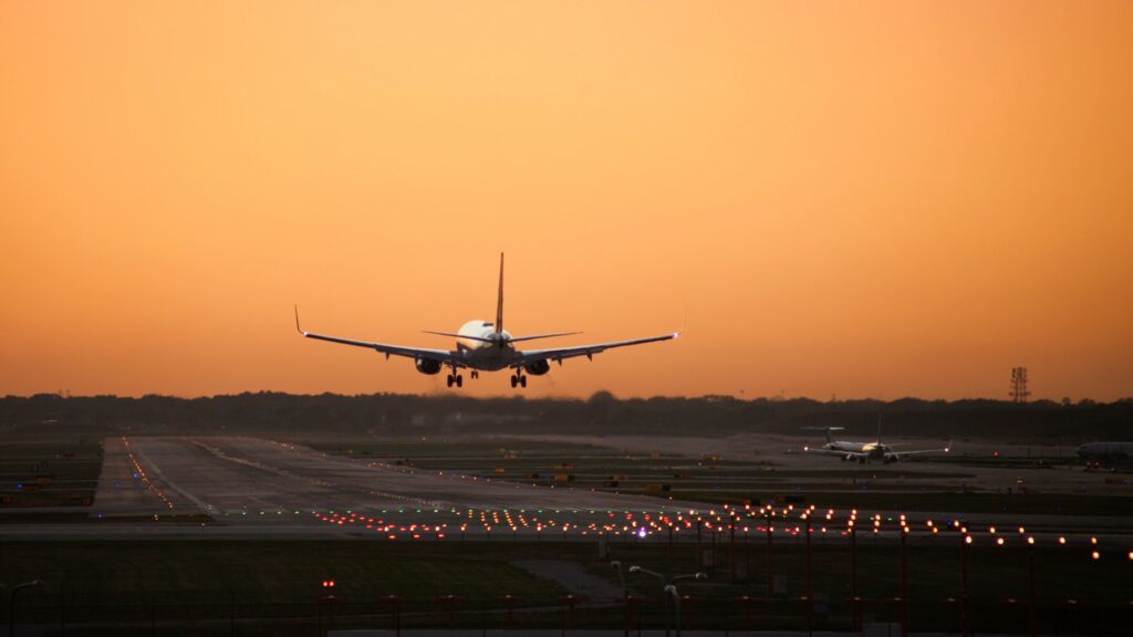 Airplane landing on runway