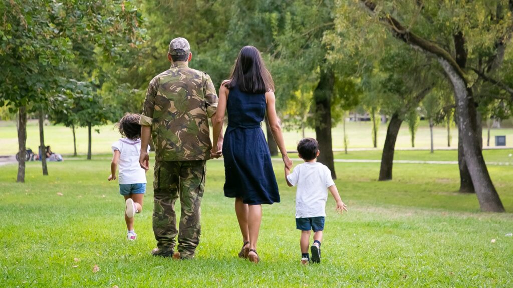Military family walking