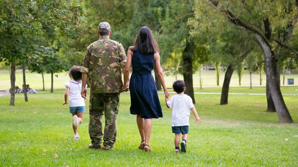Military family walking